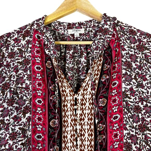 Umgee Tunic Top Womens S Multicolor Boho Floral Ethnic Ruffle Hem Festival Boho - Picture 3 of 7